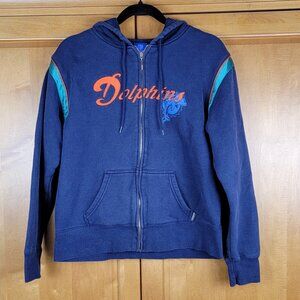 Reebok Women's Full Zip NFL Miami Dolphins Navy Hooded Sweatshirt - L